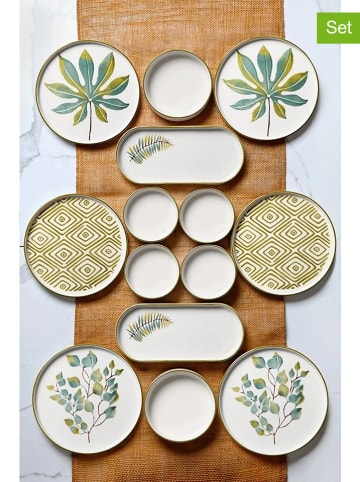 Hermia 14-częściowy zestaw śniadaniowy w kolorze biało-zielonym