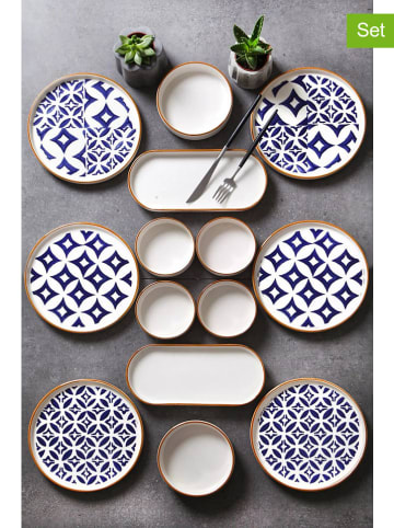 Hermia 14-delige ontbijtset wit/blauw
