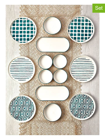 Hermia 14-delige ontbijtset wit/turquoise