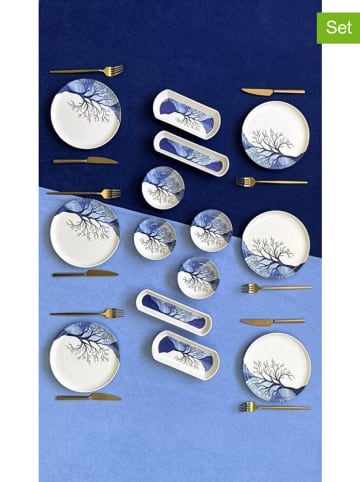 Hermia 14-częściowy zestaw śniadaniowy w kolorze biało-niebieskim