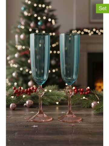 Hermia 2er-Set: Champagnergläser in Türkis/ Rosa - 150 ml
