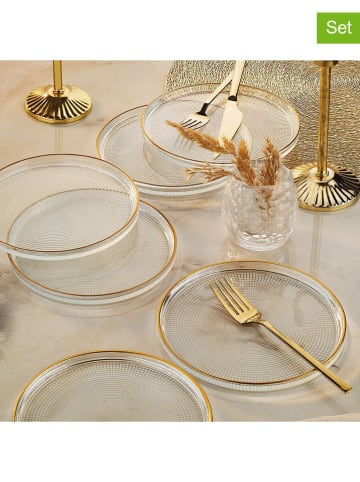 Hermia 6er-Set: Dessertteller in Transparent/ Gold - Ø 16 cm