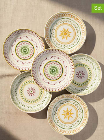 Hermia 5-delige set: dessertborden groen/geel/lichtroze - Ø 20 cm