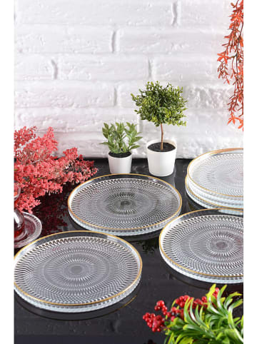 Hermia 6er-Set: Dessertteller in Transparent/ Gold - Ø 20 cm