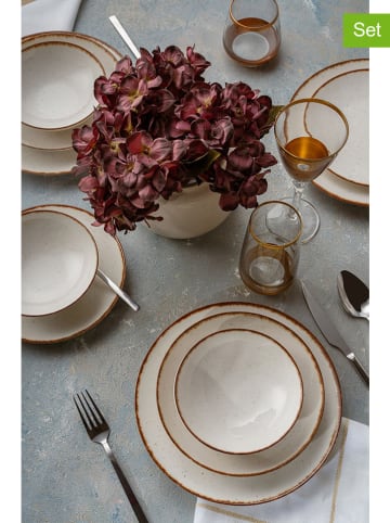 Hermia 24-delig combiservies wit/bruin