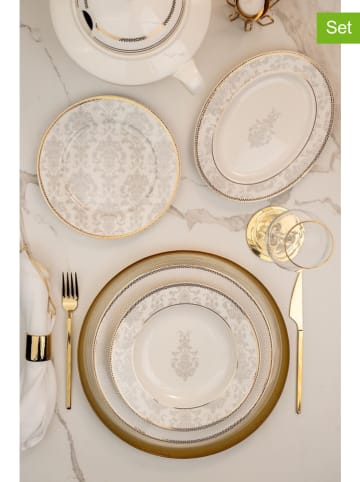 Hermia 68-delig combiservies wit/grijs/goudkleurig