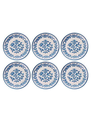 Hermia 6-delige set: dinerborden wit/blauw - Ø 25,5 cm