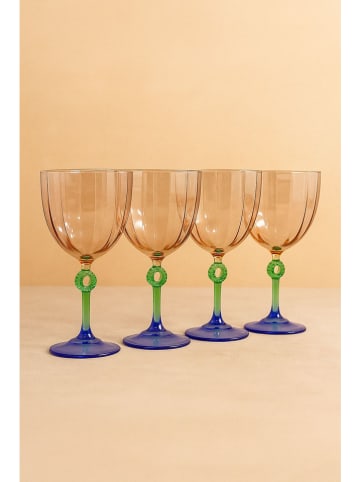 Hermia 4er-Set: Stielgläser in Blau/ Grün - 270 ml