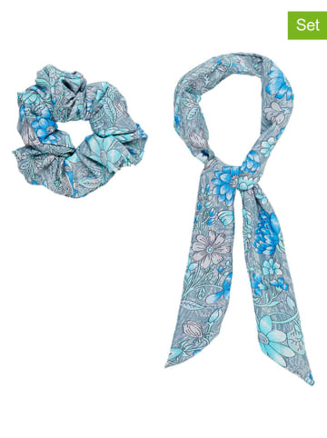 Ipanima 2tlg. Set: Haargummi & -band in Blau/ Grau