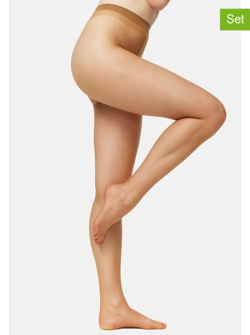 Nur Die 3er-Set: Strumpfhose "Transparent" in Beige - 15 DEN