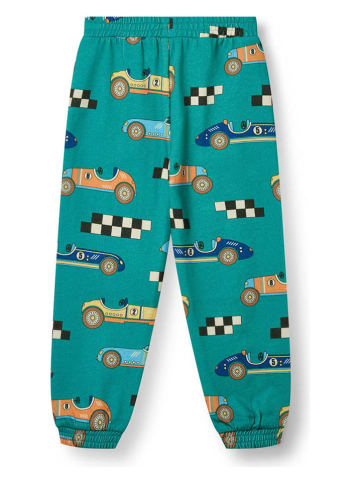 Småfolk Spodnie dresowe w kolorze turkusowym ze wzorem