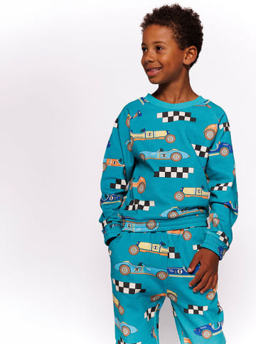Småfolk Sweatshirt "Auto's" turquoise/meerkleurig