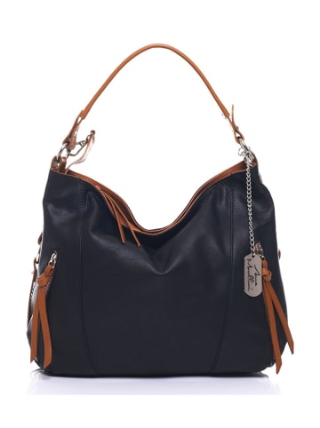 Anna Morellini Leder-Schultertasche "Noalia" in Schwarz - (B)32 x (H)25 x (T)12 cm