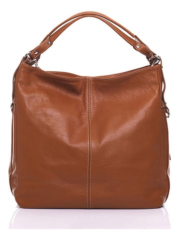 Anna Morellini Leder-Schultertasche "Ingrid" in Hellbraun - (B)36 x (H)39 x (T)16 cm