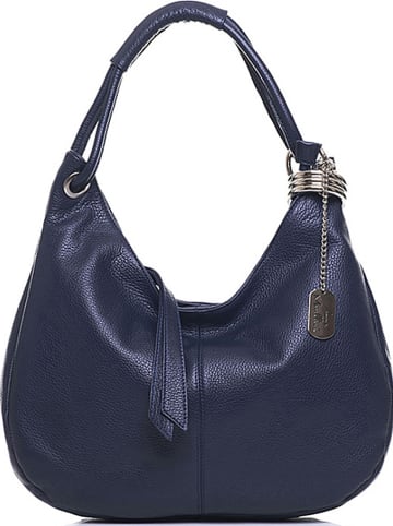 Anna Morellini Leren schoudertas "Alba" donkerblauw - (B)38 x (H)34 x (D)10 cm