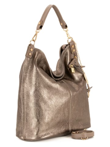 Anna Morellini Leder-Schultertasche "Greta" in Gold - (B)34 x (H)38 x (T)17 cm