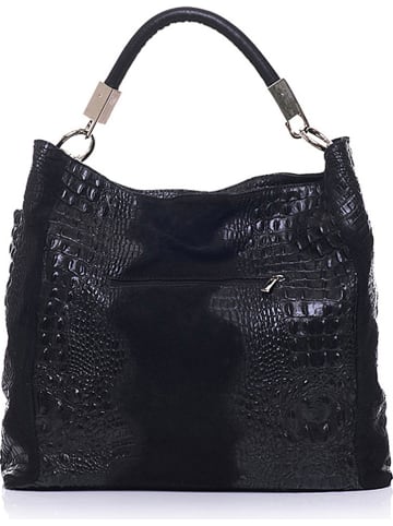 Anna Morellini Leder-Schultertasche "Alessandra" in Schwarz - (B)38 x (H)36 x (T)14 cm