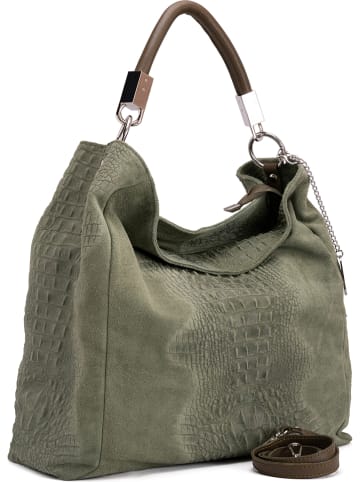 Anna Morellini Skórzana torebka "Alessandra" w kolorze khaki - 38 x 36 x 14 cm