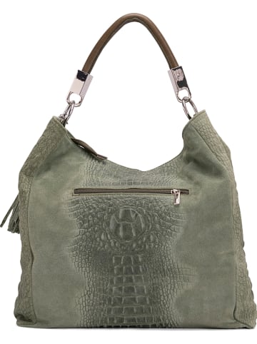 Anna Morellini Skórzana torebka "Alessandra" w kolorze khaki - 38 x 36 x 14 cm