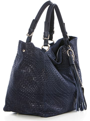 Anna Morellini Skórzany shopper bag "Solana" w kolorze granatowym - 42 x 30 x 20 cm