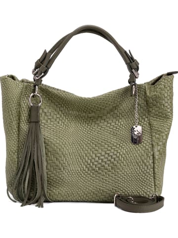 Anna Morellini Leder-Shopper "Solana" in Grün - (B)42 x (H)30 x (T)20 cm