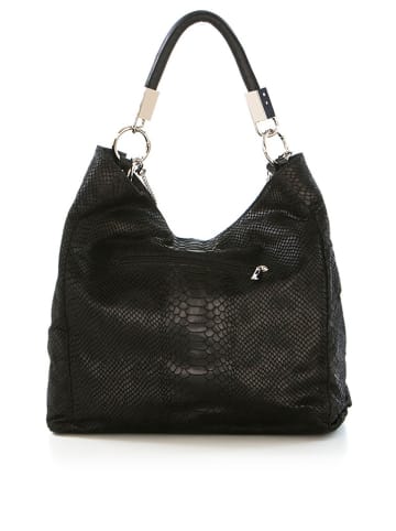 Anna Morellini Leder-Schultertasche in Schwarz - (B)38 x (H)36 x (T)14 cm