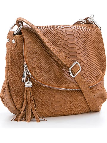 Anna Morellini Leren schoudertas "Elena" lichtbruin - (B)28 x (H)20 x (D)8 cm