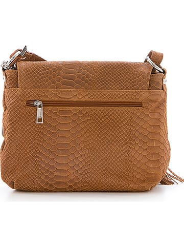 Anna Morellini Leder-Umhängetasche "Elena" in Hellbraun - (B)28 x (H)20 x (T)8 cm