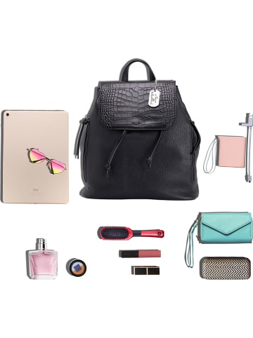 Anna Morellini Leder-Rucksack "Amedea" in Schwarz - (B)29 x (H)32 x (T)12 cm