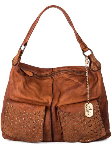 Anna Morellini Leder-Schultertasche "Camilla" in Hellbraun - (B)36 x (H)29 x (T)10 cm