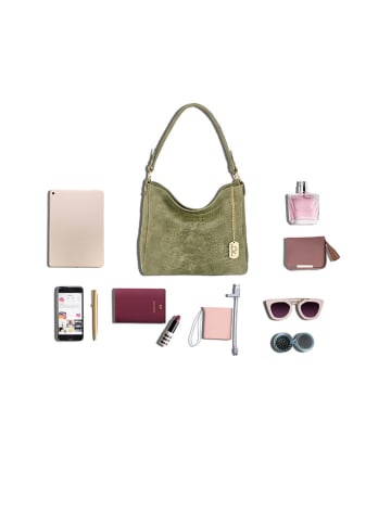 Anna Morellini Leder-Schultertasche "Linda" in Grün - (B)29 x (H)24 x (T)8 cm