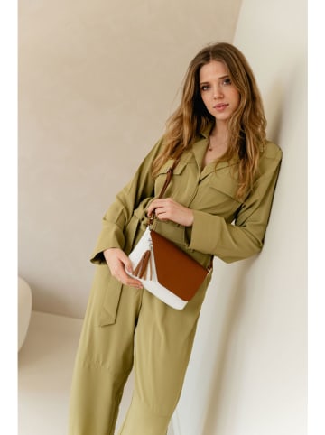 Anna Morellini Skórzana torebka "Lola" w kolorze jasnobrązowo-białym - 24 x 18 x 6 cm