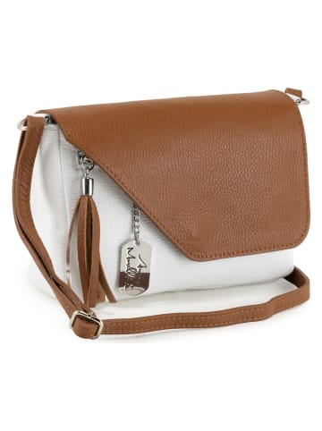 Anna Morellini Leren schoudertas "Lola" lichtbruin/wit - (B)24 x (H)18 x (D)6 cm