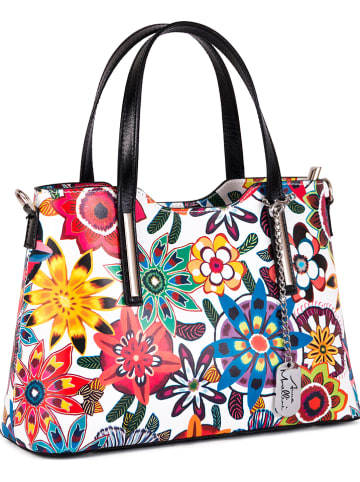 Anna Morellini Leren handtas "Cicile" zwart/meerkleurig - (B)28 x (H)22 x (D)8 cm