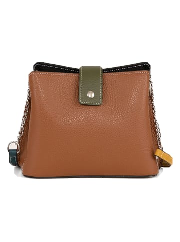 Anna Morellini Leder-Umhängetasche "Ciosa" in Hellbraun/ Schwarz - (B)22 x (H)17 x (T)10 cm