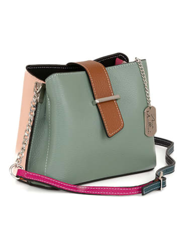 Anna Morellini Leren schoudertas "Ciosa" groen/beige - (B)22 x (H)17 x (D)10 cm