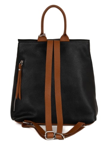 Anna Morellini Leder-Rucksack "Azalea" in Schwarz/ Hellbraun - (B)30 x (H)31 x (T)11 cm