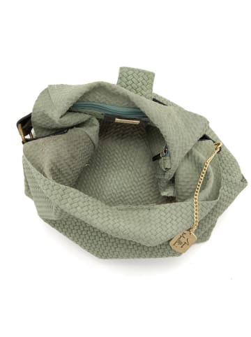 Anna Morellini Leder-Schultertasche "Sebastiana" in Grün - (B)38 x (H)36 x (T)14 cm