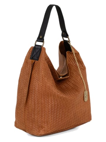 Anna Morellini Leder-Schultertasche "Sebastiana" in Camel - (B)38 x (H)36 x (T)14 cm