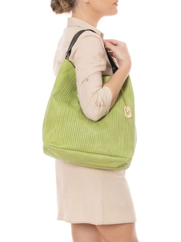 Anna Morellini Leder-Schultertasche "Sebastiana" in Grün - (B)38 x (H)36 x (T)14 cm