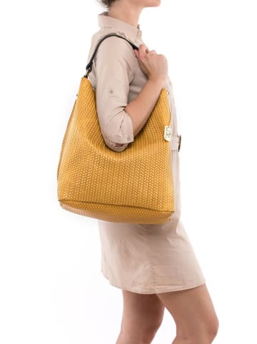 Anna Morellini Leder-Schultertasche "Sebastiana" in Senf - (B)38 x (H)36 x (T)14 cm