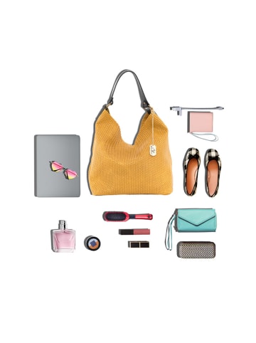 Anna Morellini Leder-Schultertasche "Sebastiana" in Senf - (B)38 x (H)36 x (T)14 cm