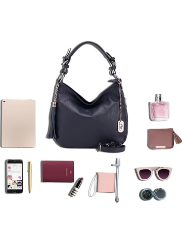 Anna Morellini Leder-Schultertasche "Fiorella" in Dunkelblau - (B)30 x (H)27 x (T)9 cm