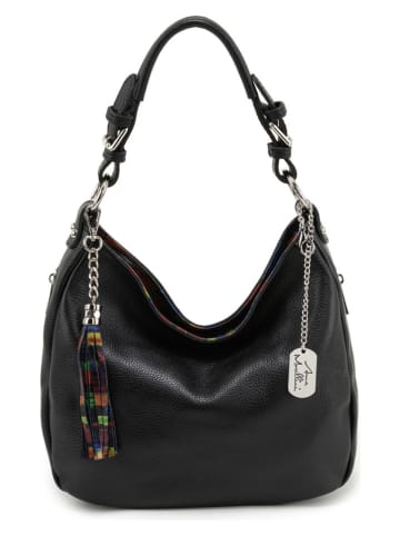 Anna Morellini Leder-Schultertasche "Fiorella" in Schwarz - (B)30 x (H)27 x (T)9 cm