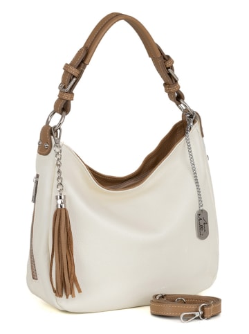 Anna Morellini Leder-Schultertasche "Fiorella" in Creme - (B)30 x (H)27 x (T)9 cm