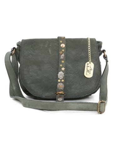 Anna Morellini Leder-Umhängetasche "Luigia" in Khaki - (B)23 x (H)19 x (T)9 cm