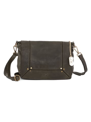 Anna Morellini Leder-Umhängetasche "Leandra" in Khaki - (B)25 x (H)17 x (T)8 cm