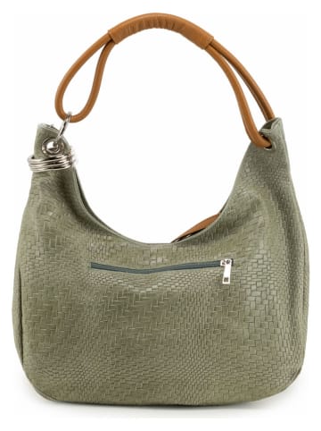 Anna Morellini Leder-Schultertasche "Concetta" in Oliv - (B)38 x (H)34 x (T)10 cm