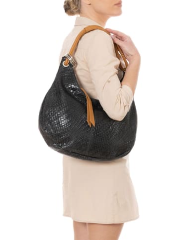 Anna Morellini Leder-Schultertasche "Concetta" in Schwarz - (B)38 x (H)34 x (T)10 cm