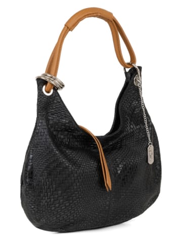 Anna Morellini Leder-Schultertasche "Concetta" in Schwarz - (B)38 x (H)34 x (T)10 cm